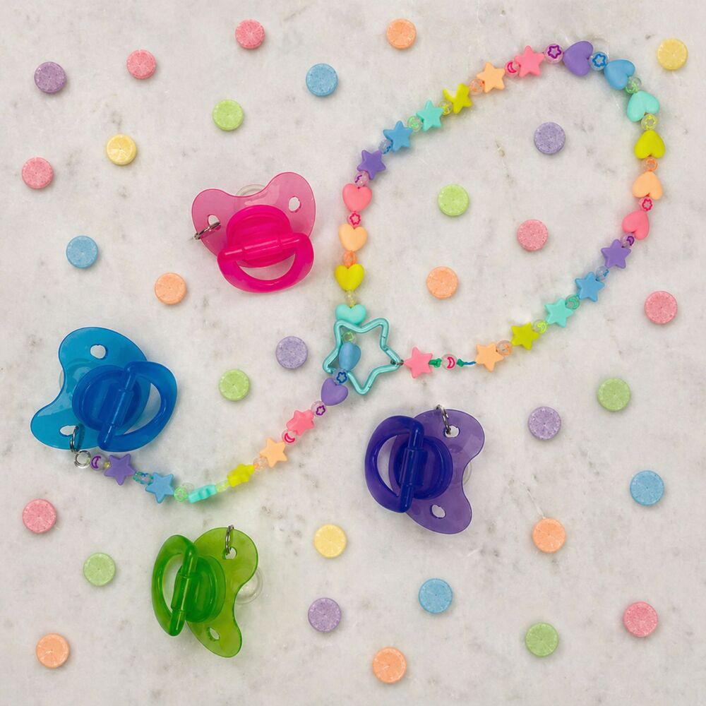(Sweet Tart) glow Pastel Silicon kandi Rave lariat drop teal star Necklace Binky